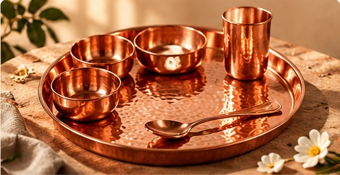 Copper Dinner Thali Set (6 Pcs) - Image 2