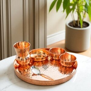 Copper Dinner Thali Set (6 Pcs)