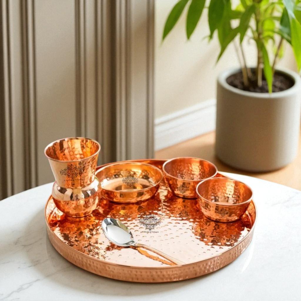 Copper Dinner Thali Set (6 Pcs)